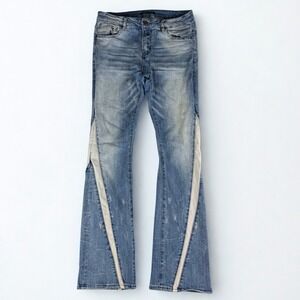 Embellish Flare Jeans Mens 34x35 Blue Side Panel Distressed Bootcut Streetwear